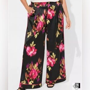 Torrid Satin Like Floral Wide Leg Pants